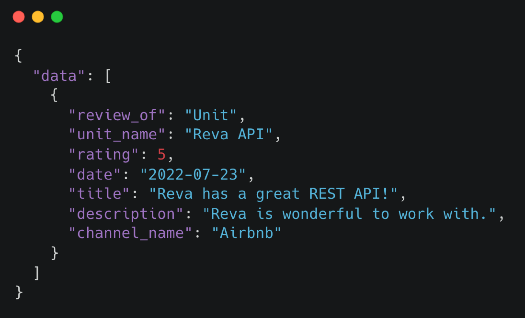 Reva REST API example JSON