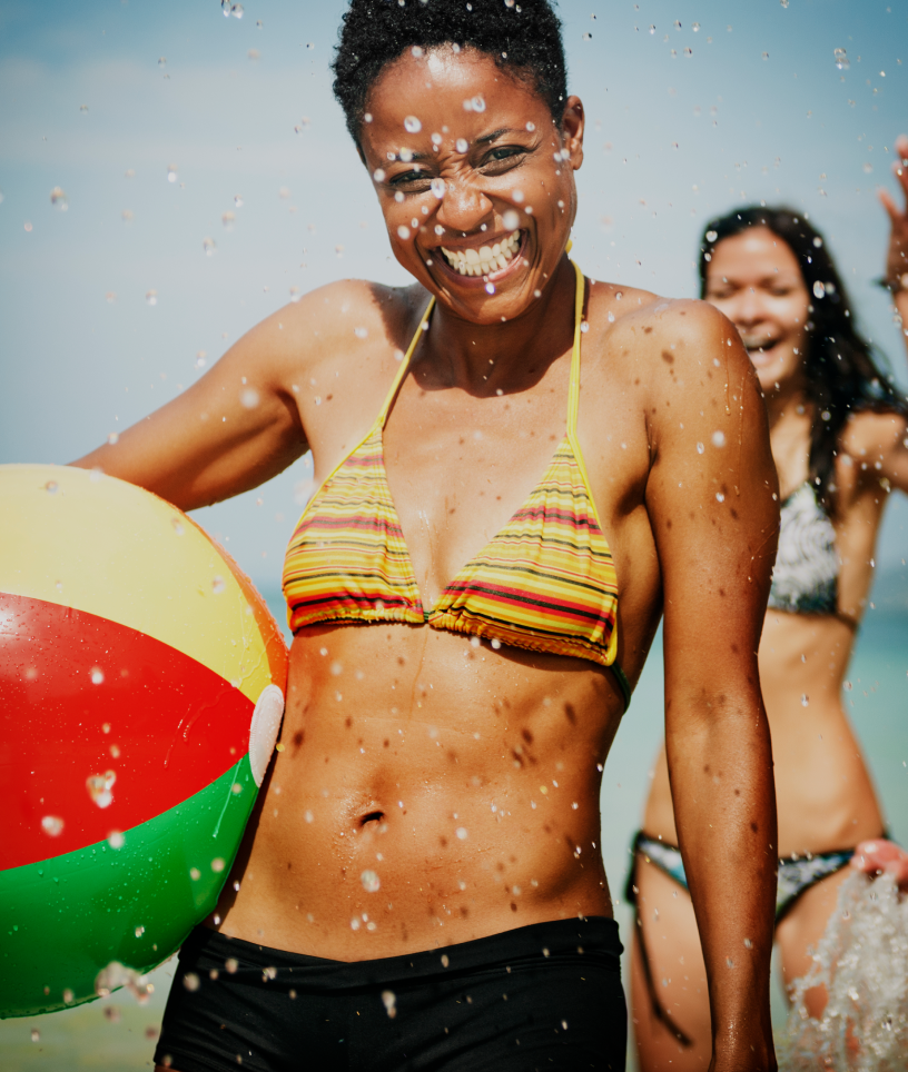 Happy guest while traveling somewhere with a beach